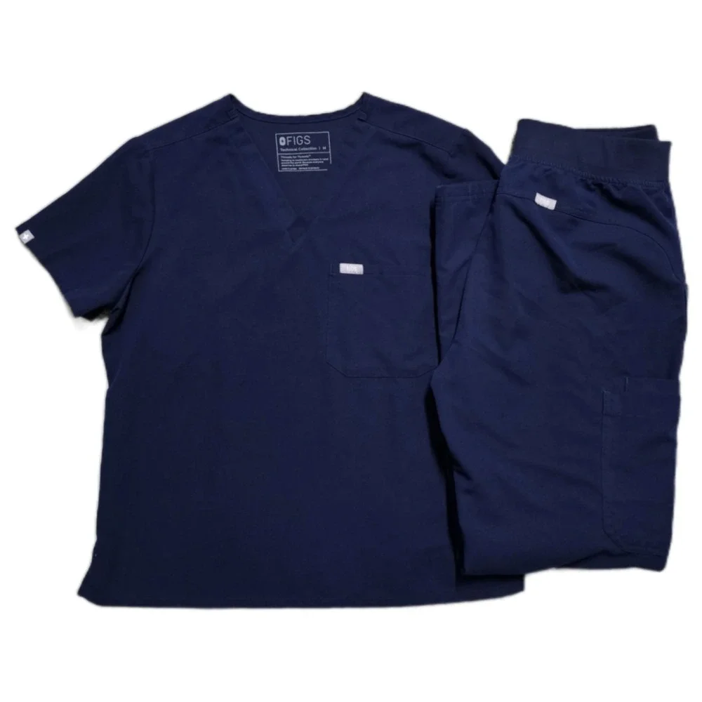 FIGS Catarina One-Pocket Scrub Top & Kade - Cargo Scrub Pants Navy Sz Medium
